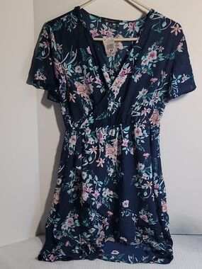 Shinestar Navy Floral Wrap Midi Dress